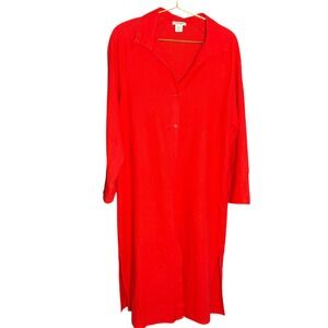 Haute Hippie Red Linen Viscose Button Front Shirt Dress Maxi Size XS